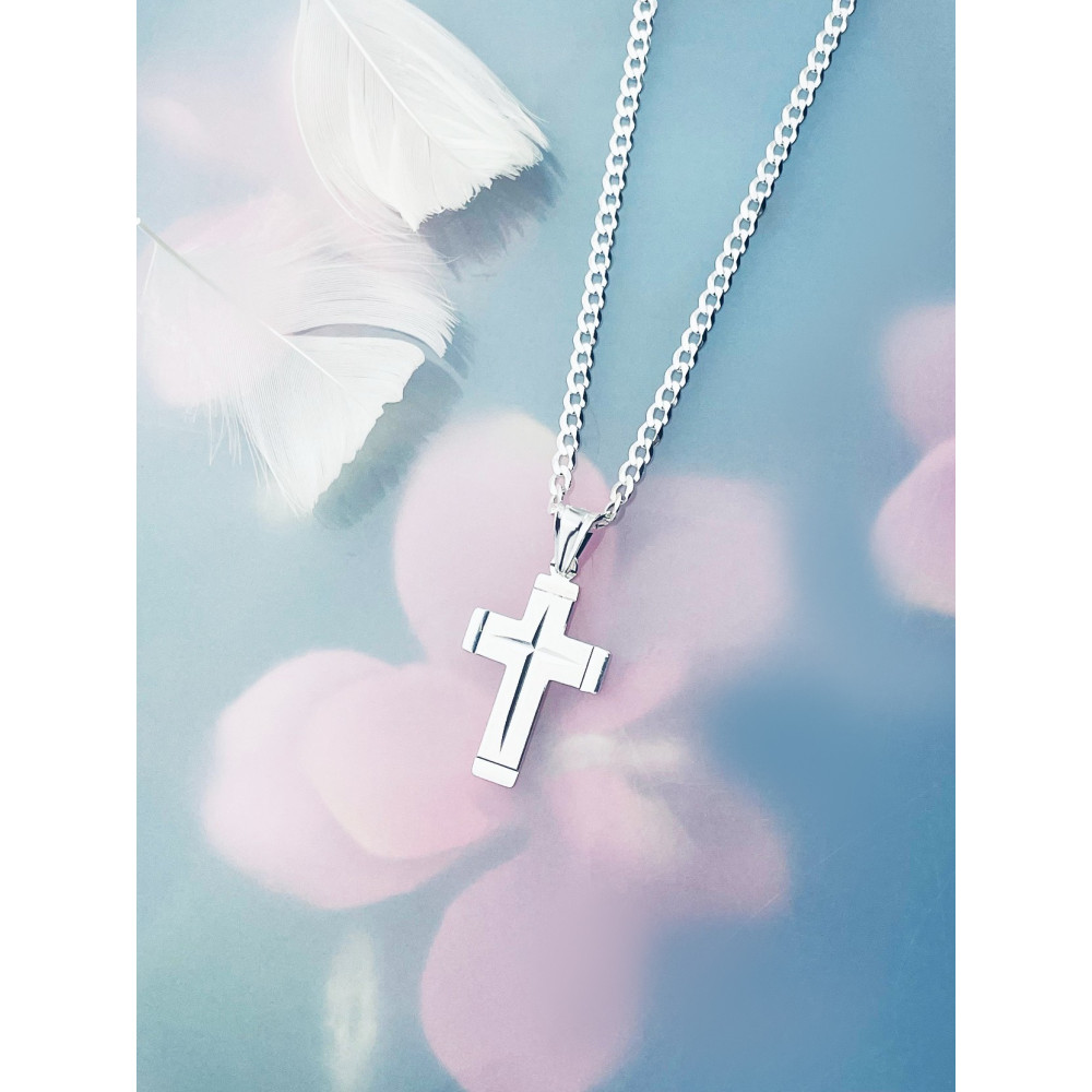 925er Silber Halskette mit Kette und Kreuz-Anhänger