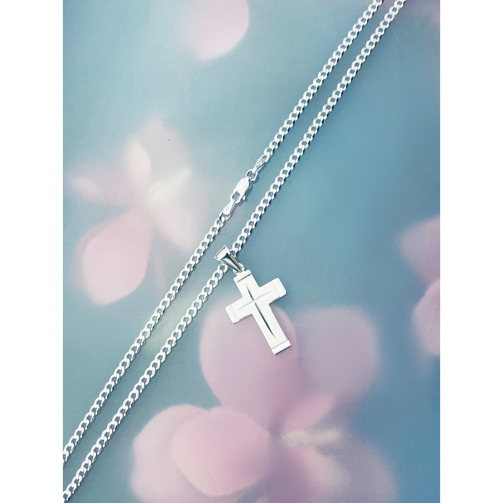 925er Silber Halskette mit Kette und Kreuz-Anhänger
