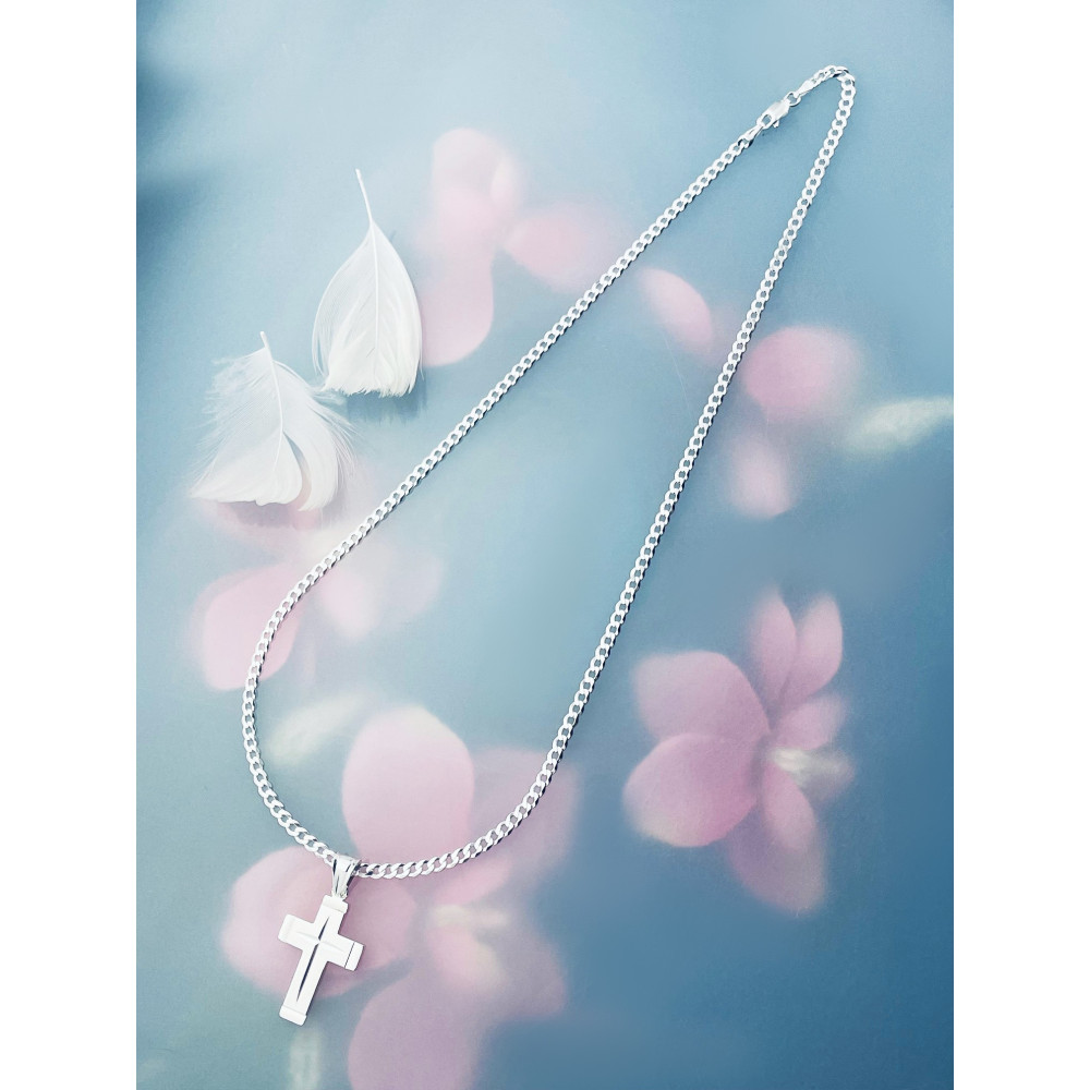 925er Silber Halskette mit Kette und Kreuz-Anhänger