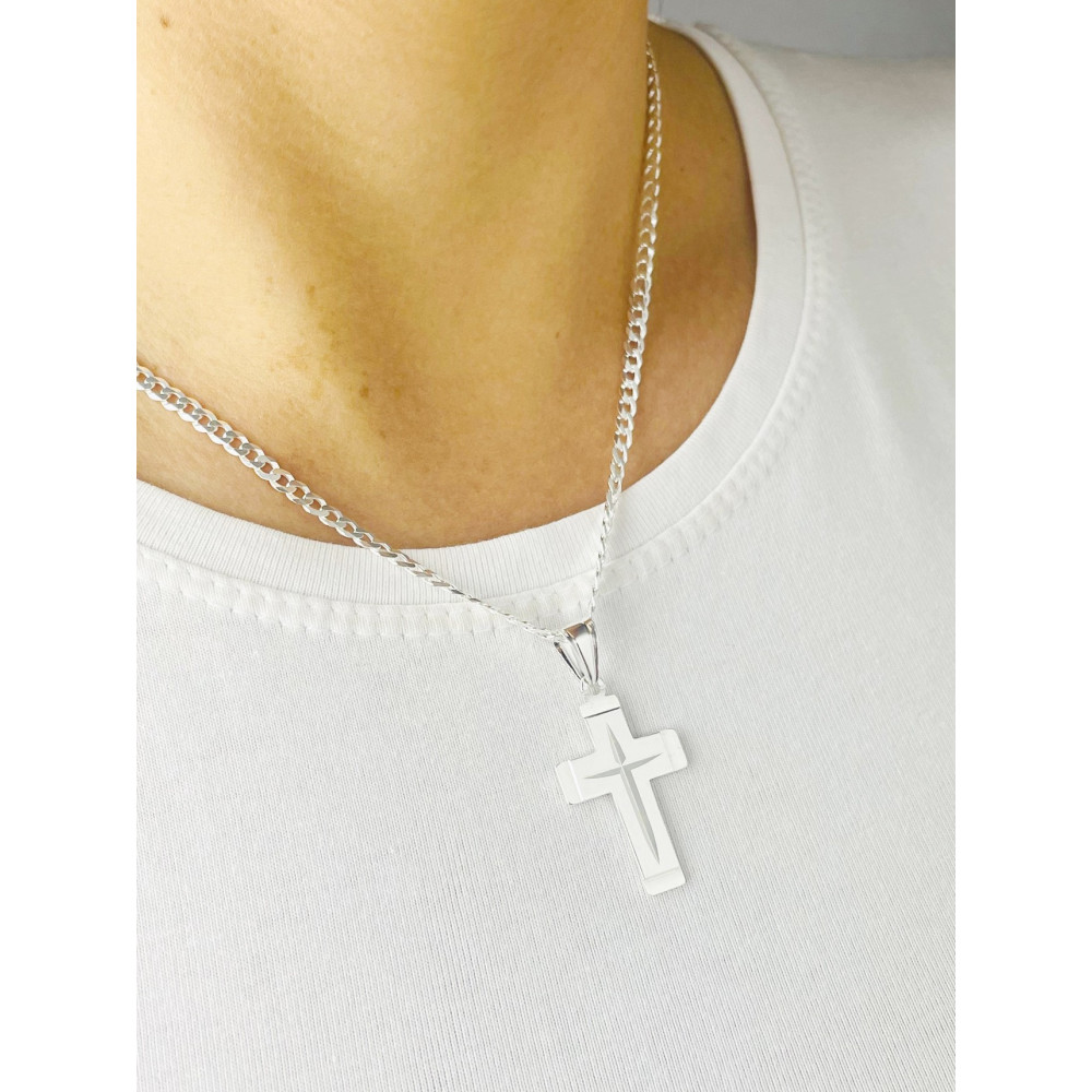 925er Silber Halskette mit Kette und Kreuz-Anhänger