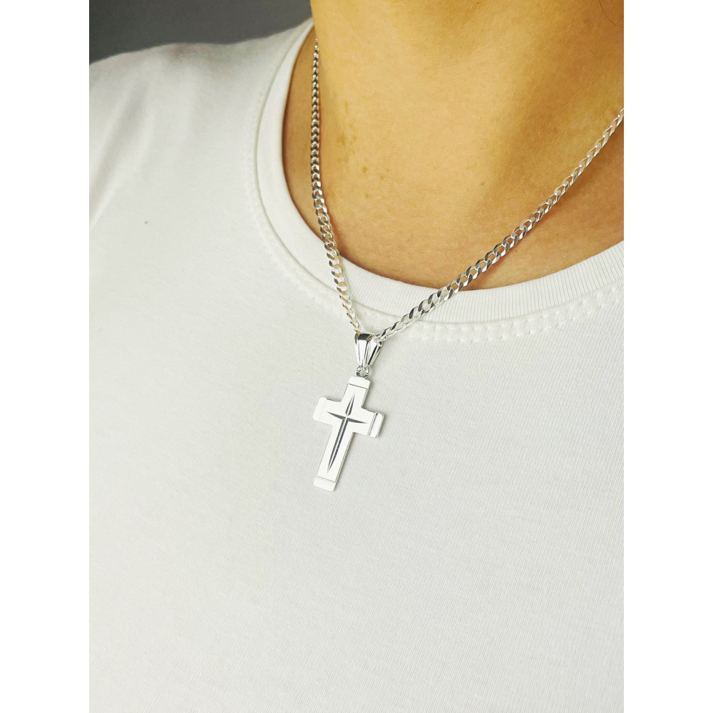 925er Silber Halskette mit Kette und Kreuz-Anhänger
