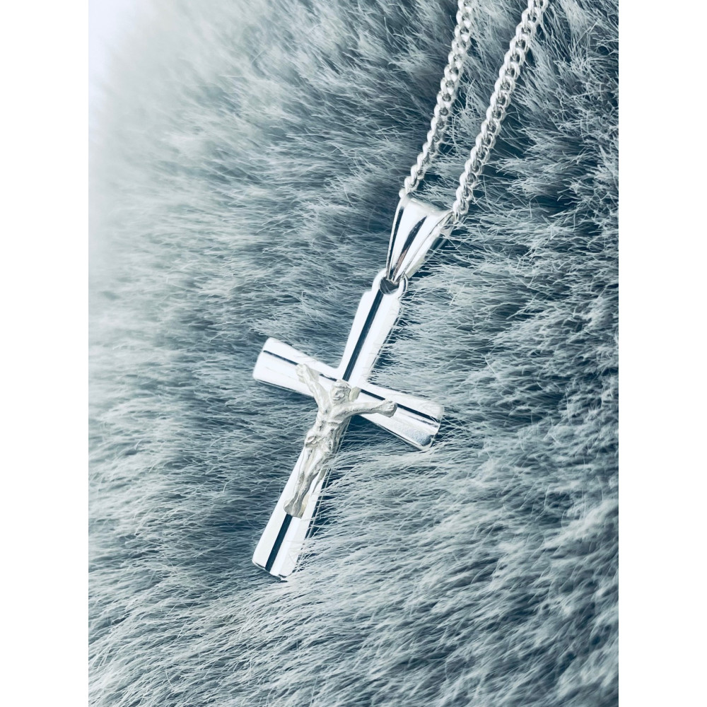 925 Silber Halskette mit Kette und Kreuz mit Jesus