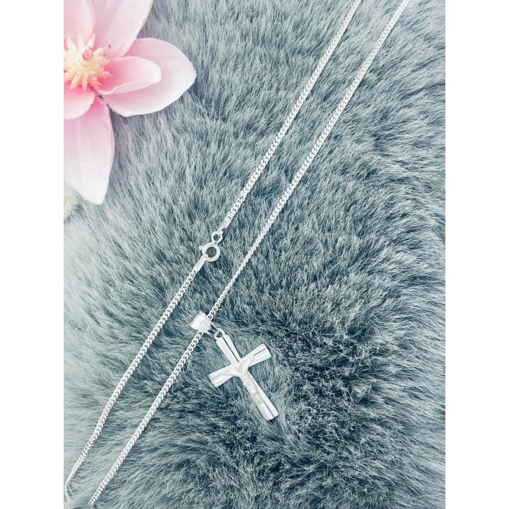 925 Silber Halskette mit Kette und Kreuz mit Jesus