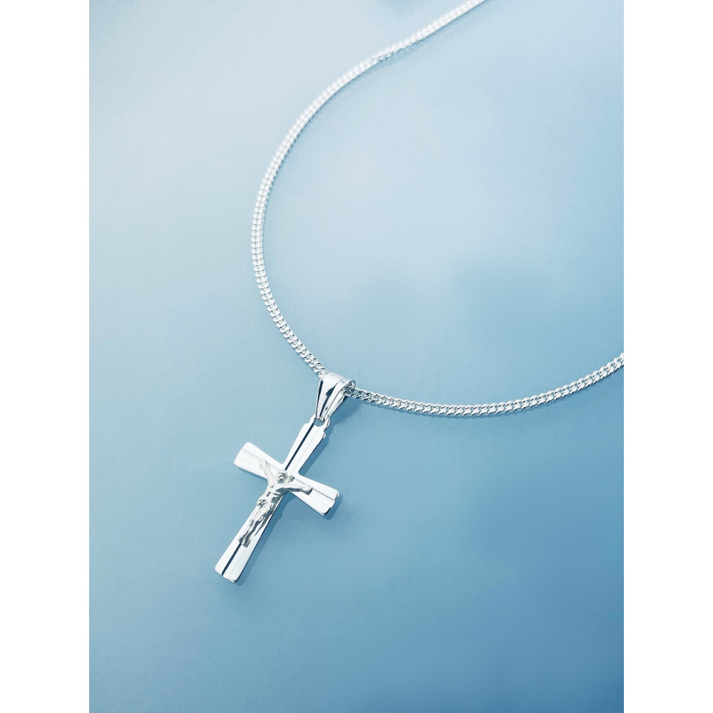 925 Silber Halskette mit Kette und Kreuz mit Jesus
