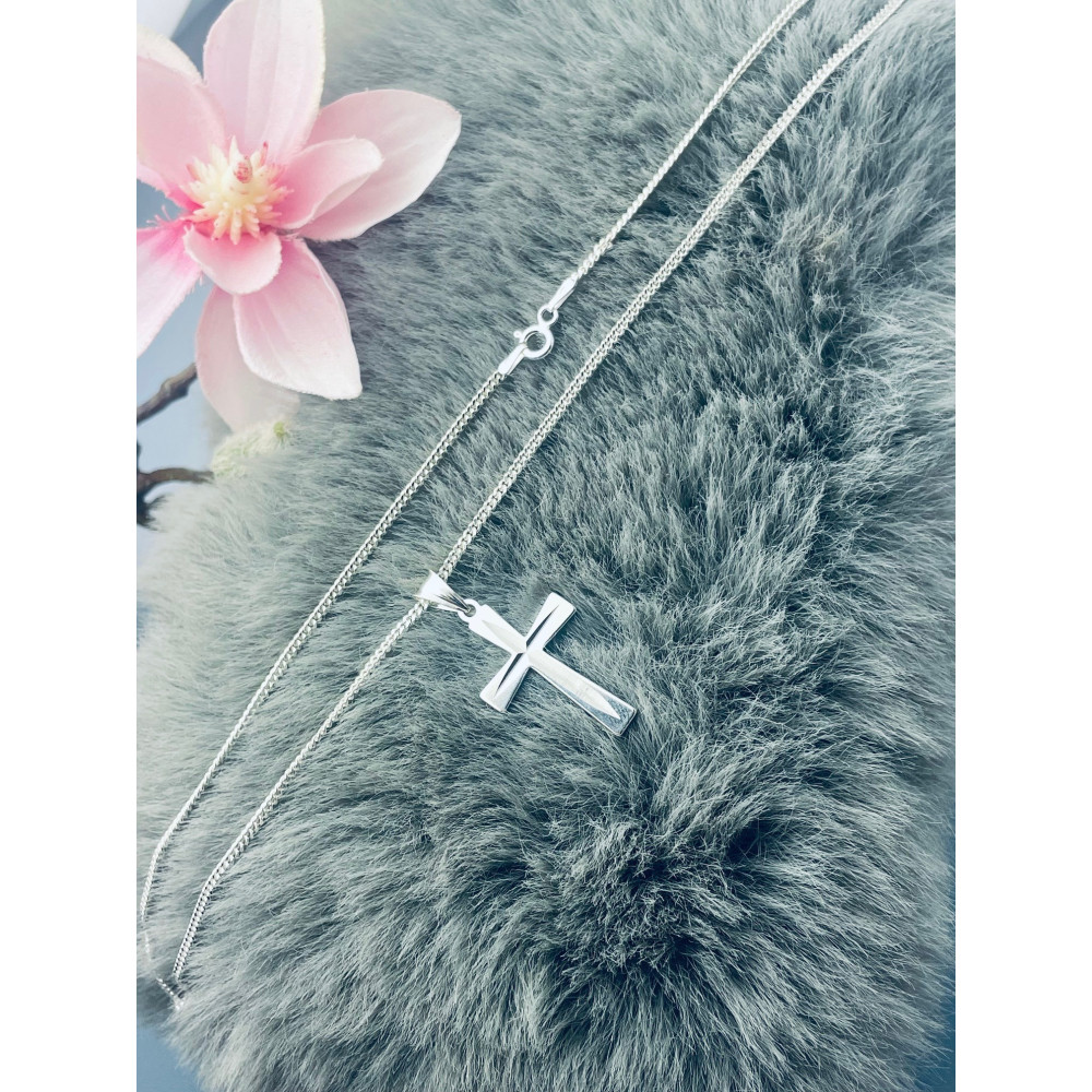 925 Silber Halskette mit Panzerkette und Anhänger Kreuz