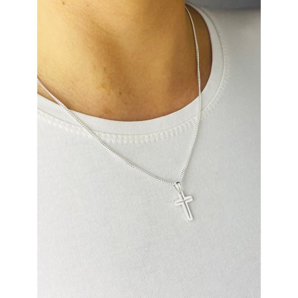 copy of Srebrny komplet naszyjnik łańcuszek rombo zawieszka Archanioł Michał