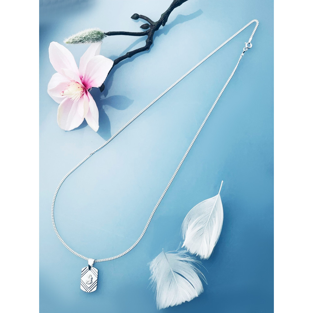 925 Silber Halskette mit Panzerkette und Anhänger Madonna Maria Erstkommunion Taufe