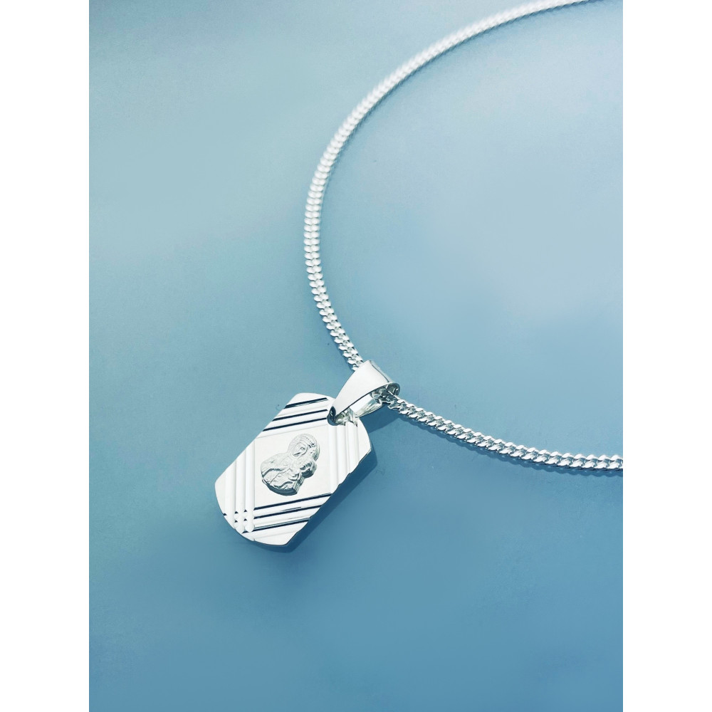 Srebrny komplet naszyjnik łańcuszek pancerka zawieszka Matka Boska Częstochowska Komunia Chrzest