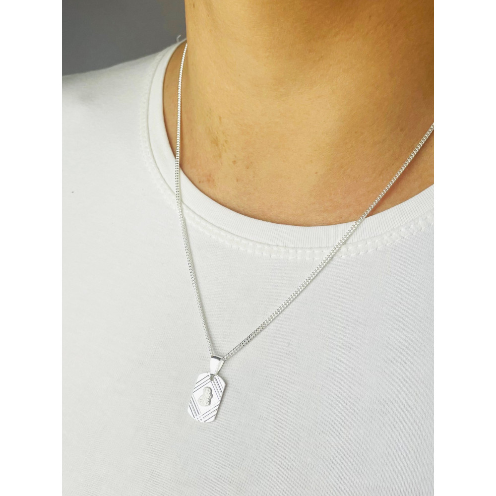 Srebrny komplet naszyjnik łańcuszek pancerka zawieszka Matka Boska Częstochowska Komunia Chrzest