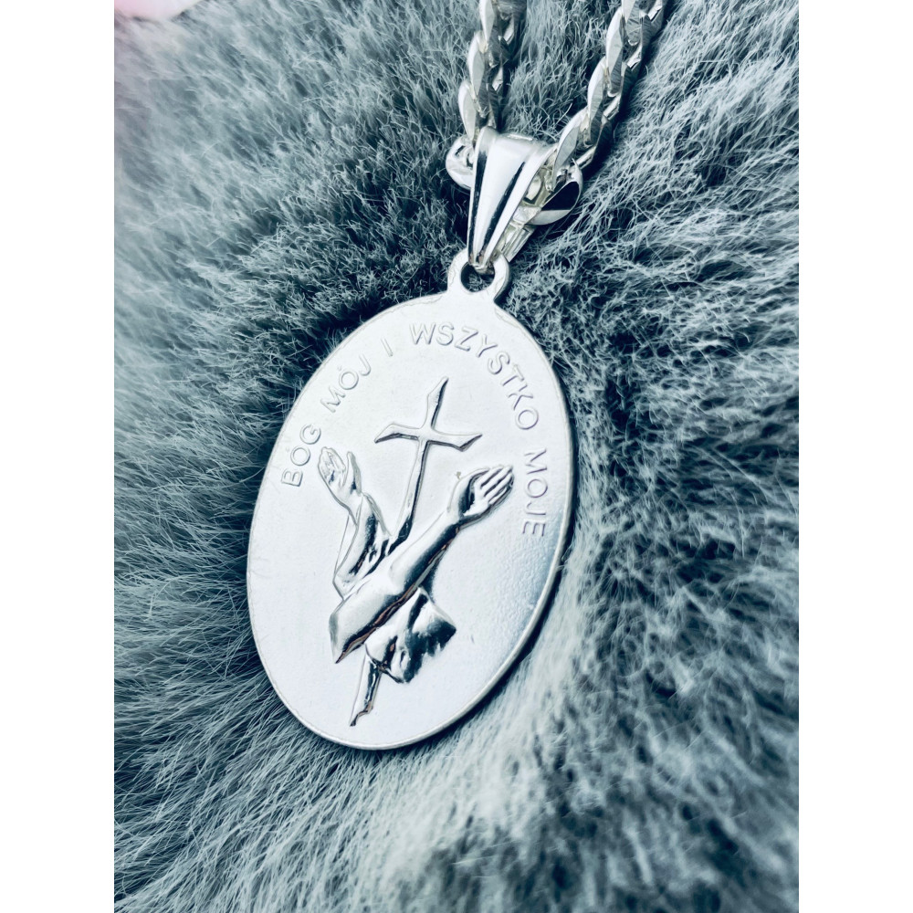 925 Silber Halskette mit Panzerkette und Anhänger Heiliger Franziskus