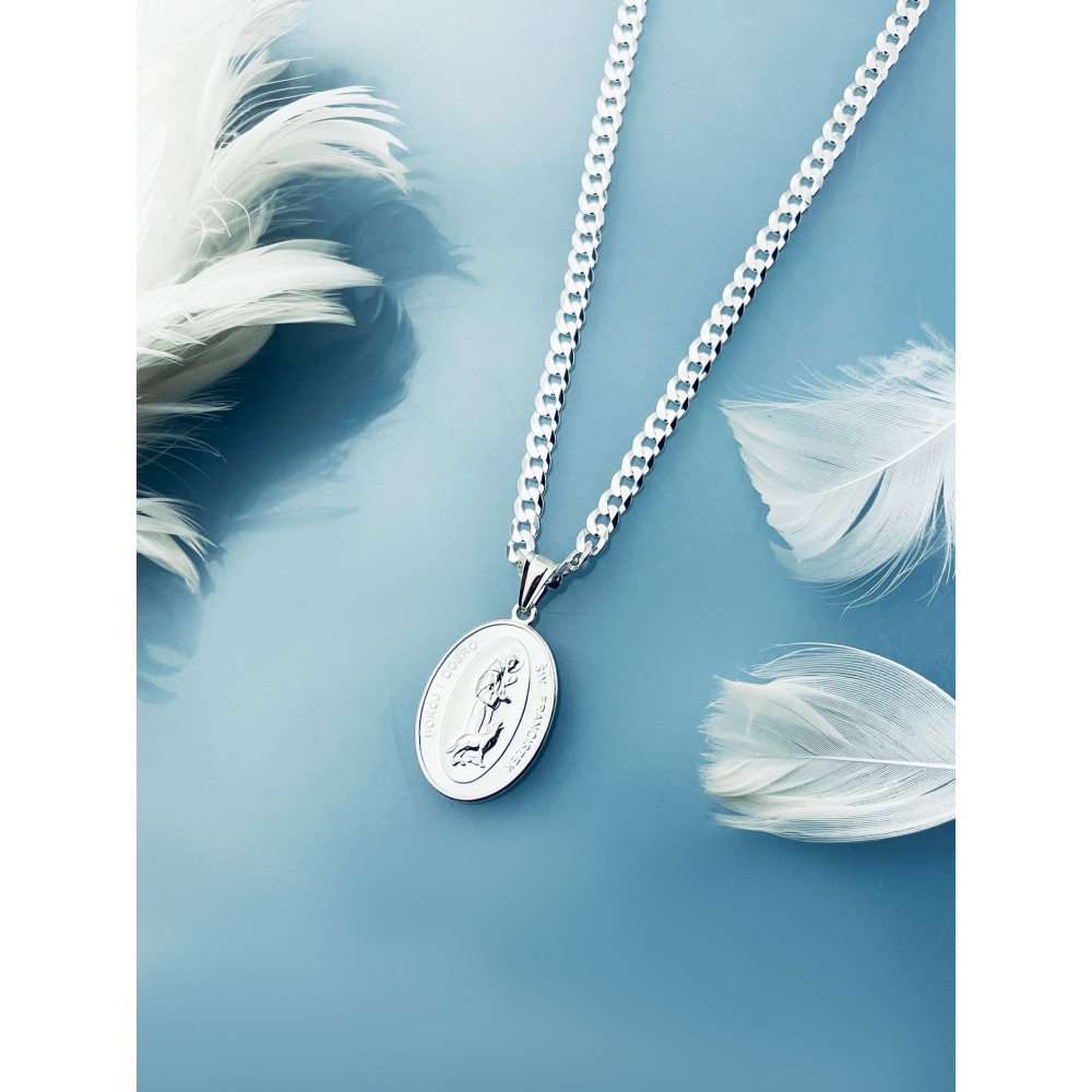 Srebrny komplet naszyjnik łańcuszek pancerka zawieszka Święty Franciszek