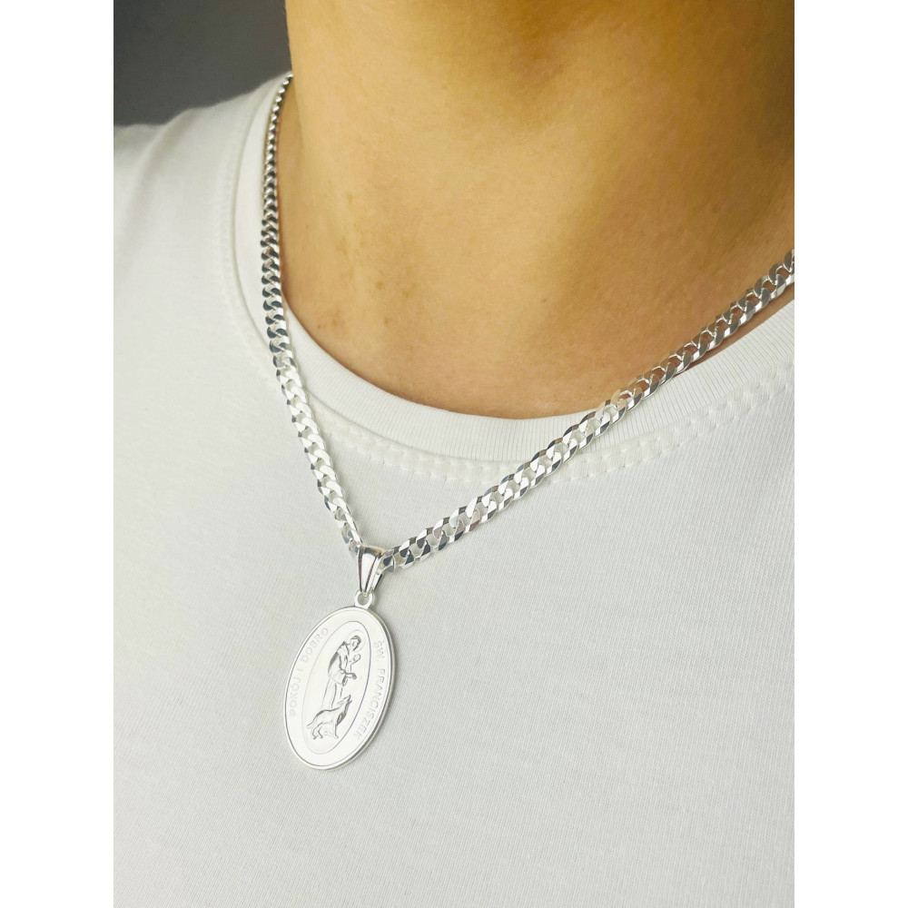 copy of Srebrny komplet naszyjnik łańcuszek rombo zawieszka Archanioł Michał