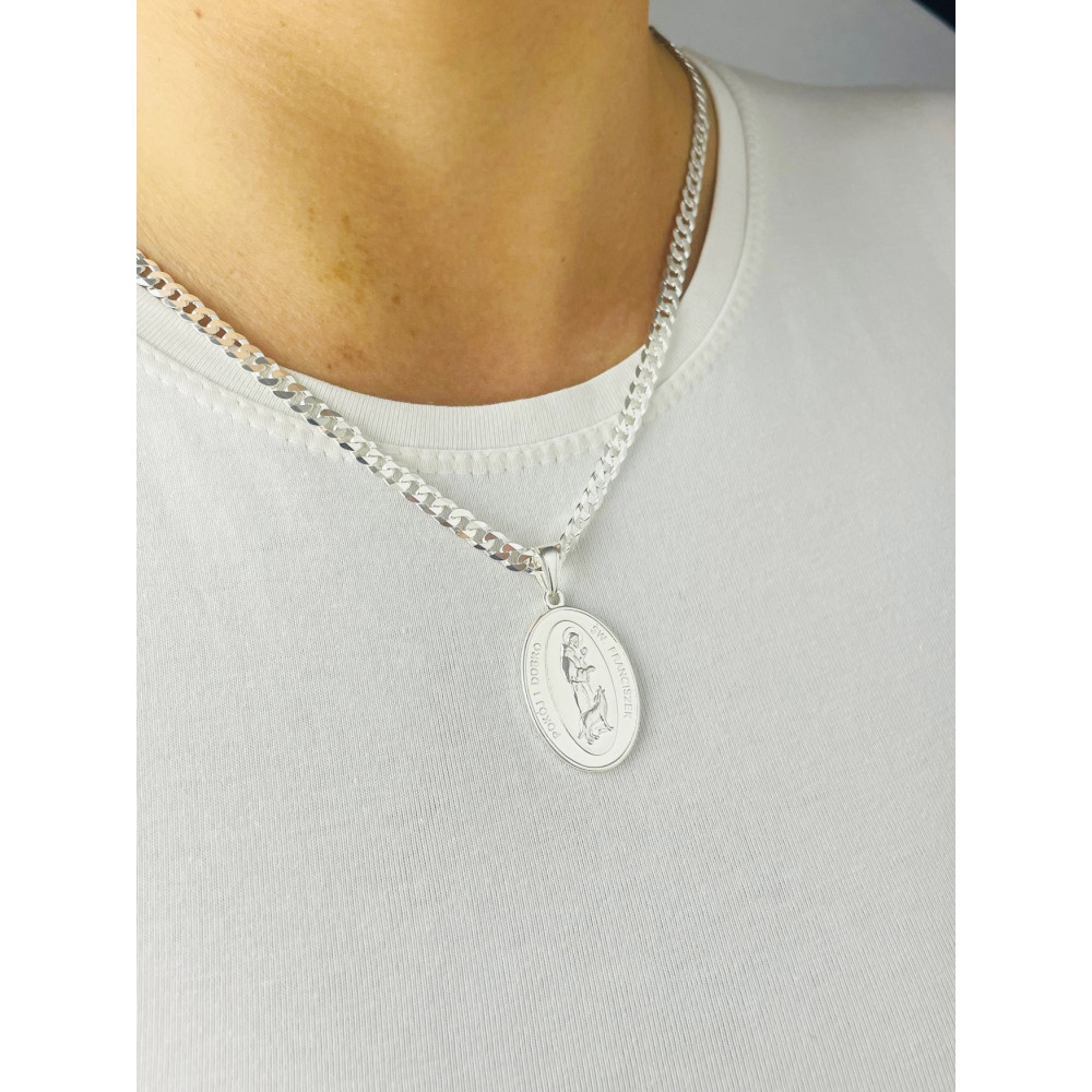 copy of Srebrny komplet naszyjnik łańcuszek rombo zawieszka Archanioł Michał