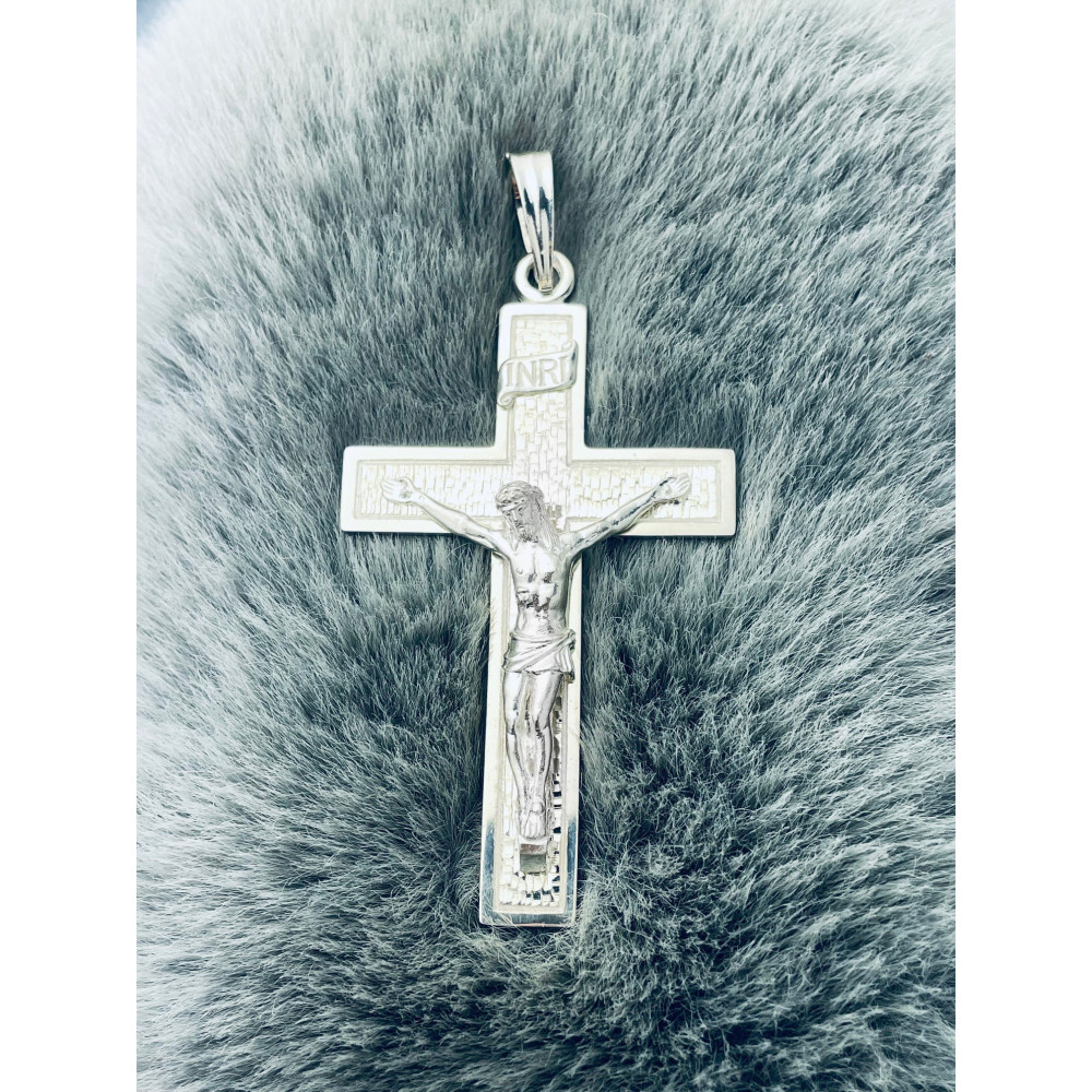 925 Silber Halskette mit Panzerkette und großes Kreuz mit Jesus