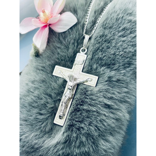 925 Silber Halskette mit Panzerkette und großes Kreuz mit Jesus