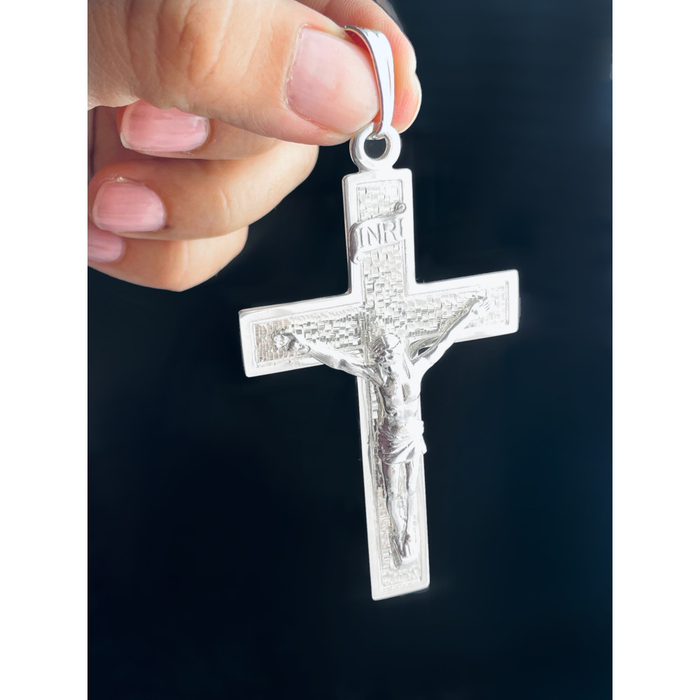 925 Silber Halskette mit Panzerkette und großes Kreuz mit Jesus