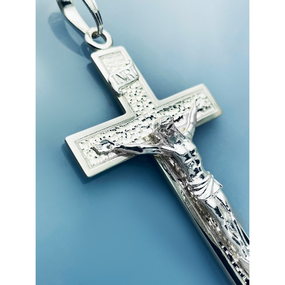 925 Silber Halskette mit Panzerkette und großes Kreuz mit Jesus