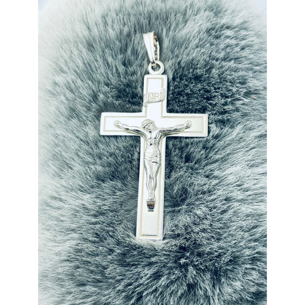 925 Silber Halskette mit Königskette und großes Kreuz mit Jesus