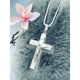 925 Silber Halskette mit Königskette und großes Kreuz mit Jesus