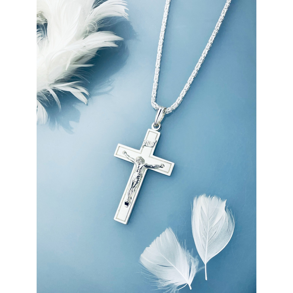 925 Silber Halskette mit Königskette und großes Kreuz mit Jesus