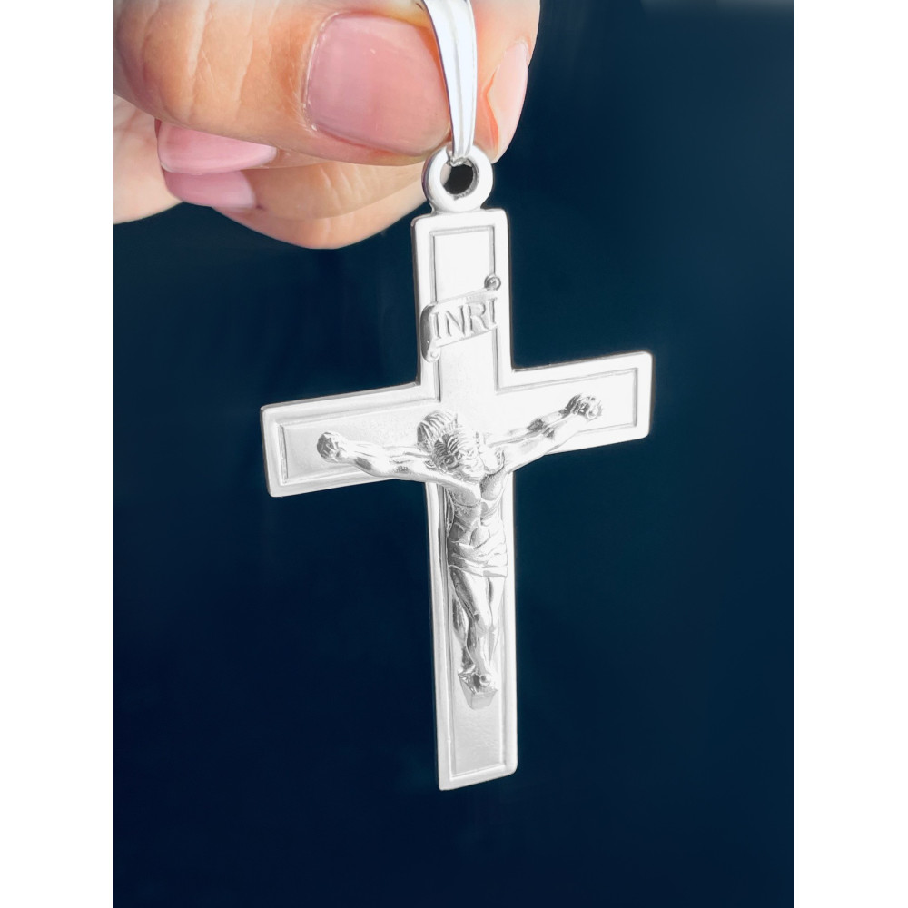925 Silber Halskette mit Königskette und großes Kreuz mit Jesus