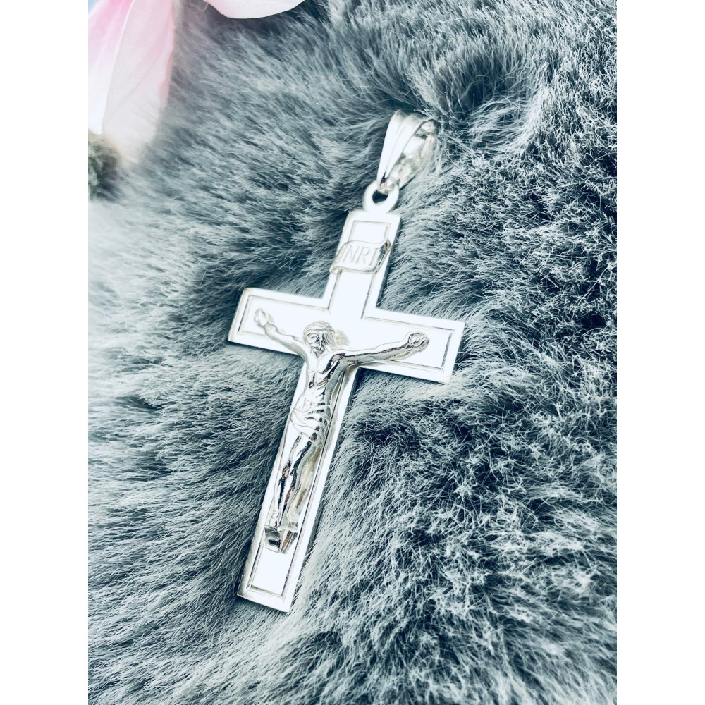 925 Silber Halskette mit Königskette und großes Kreuz mit Jesus