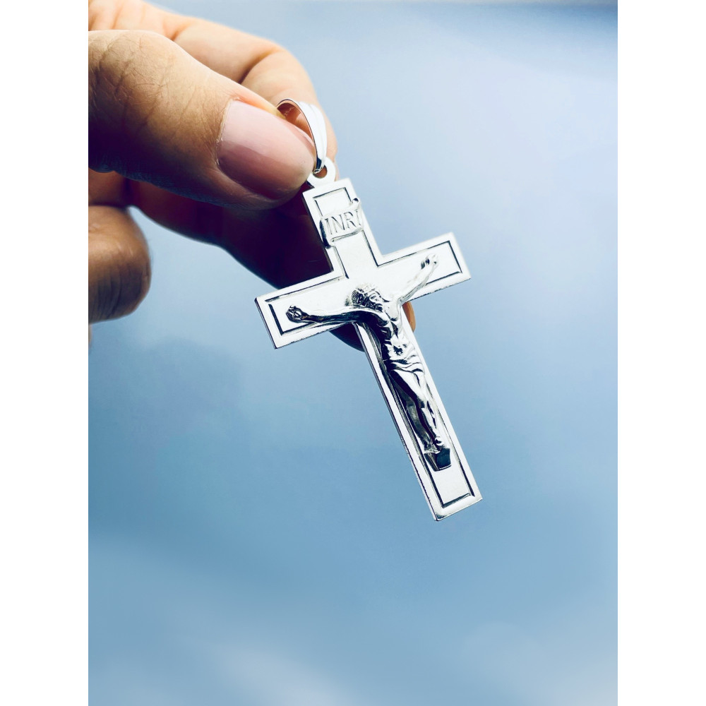 925 Silber Halskette mit Königskette und großes Kreuz mit Jesus