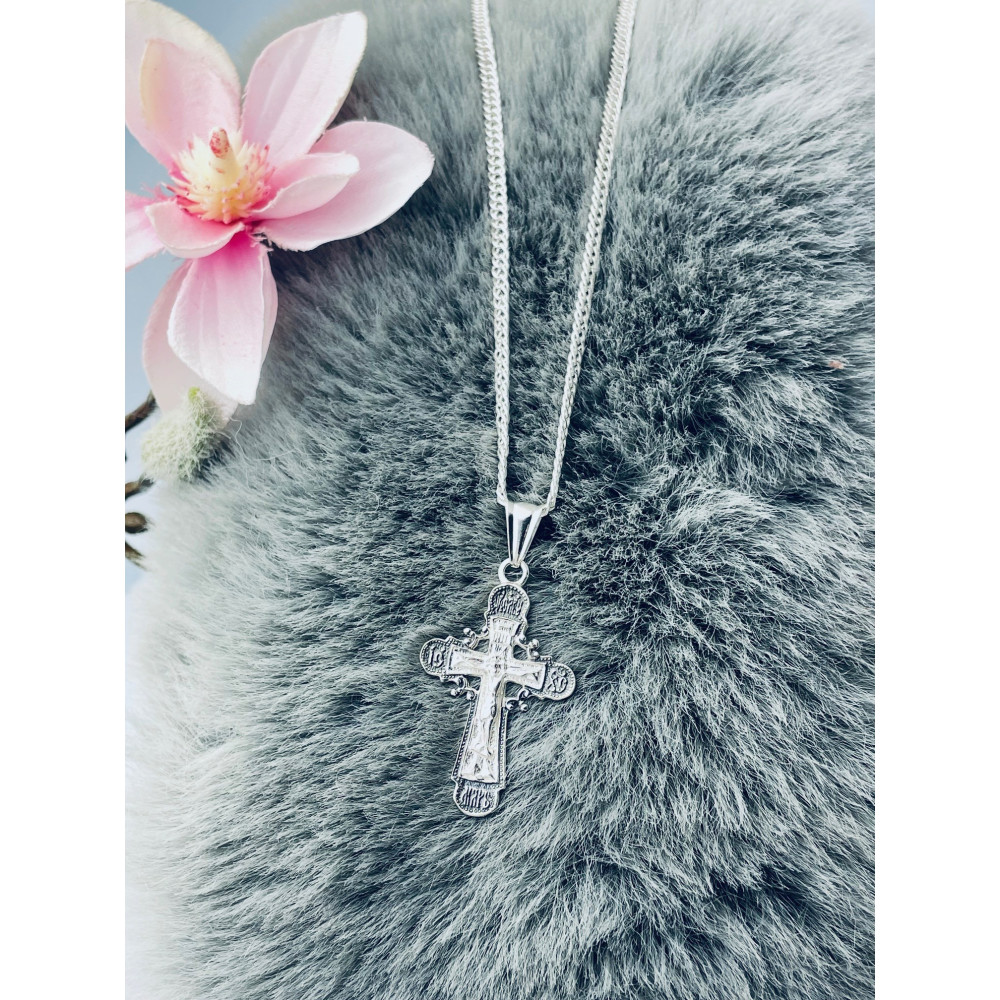 925 Silber Halskette mit Anhänger orthodoxes Kreuz Jesus Christus Taufe