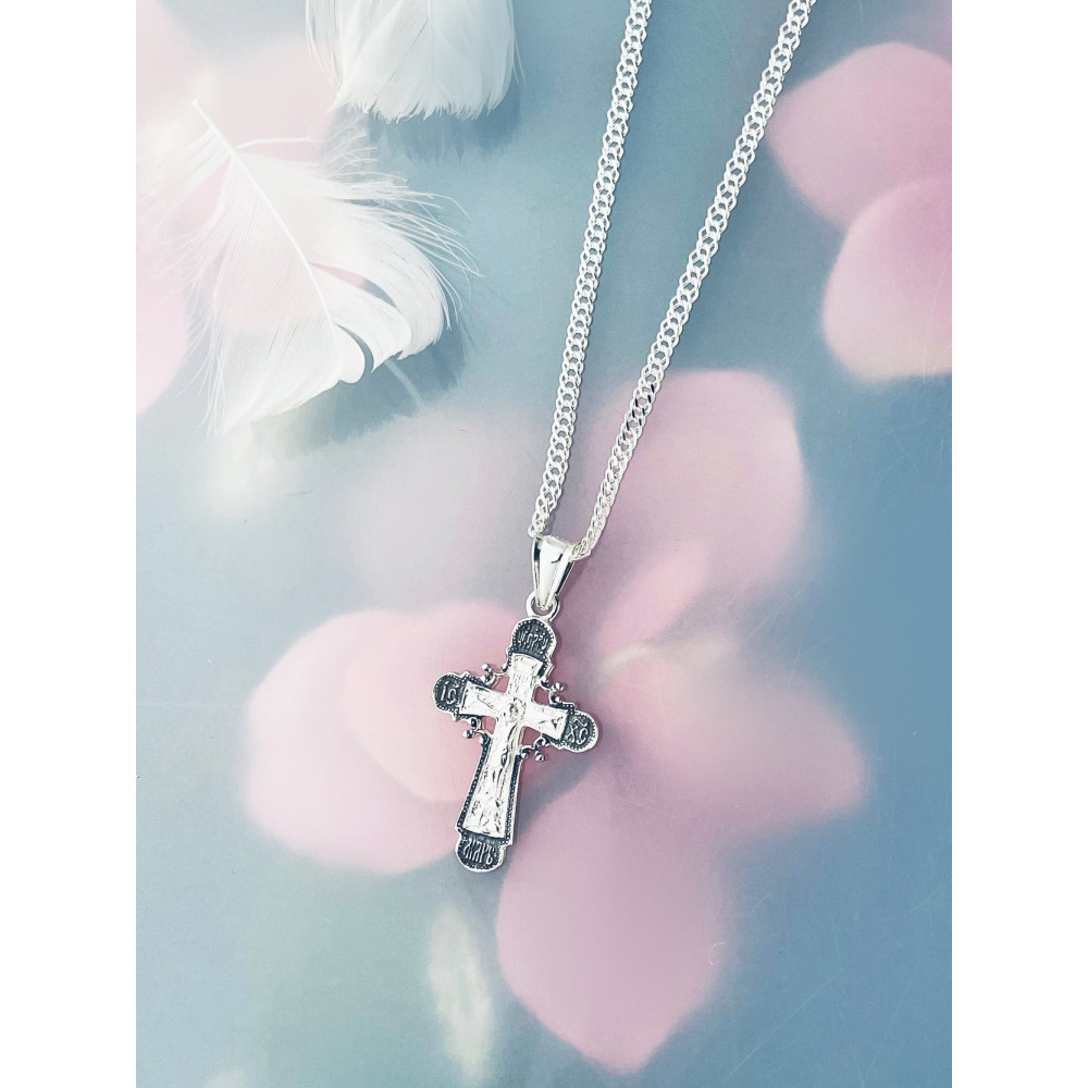 925 Silber Halskette mit Anhänger orthodoxes Kreuz Jesus Christus Taufe