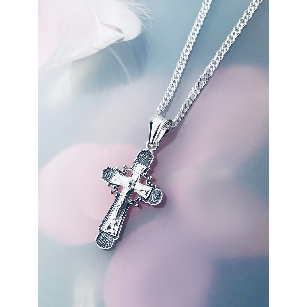 925 Silber Halskette mit Anhänger orthodoxes Kreuz Jesus Christus Taufe