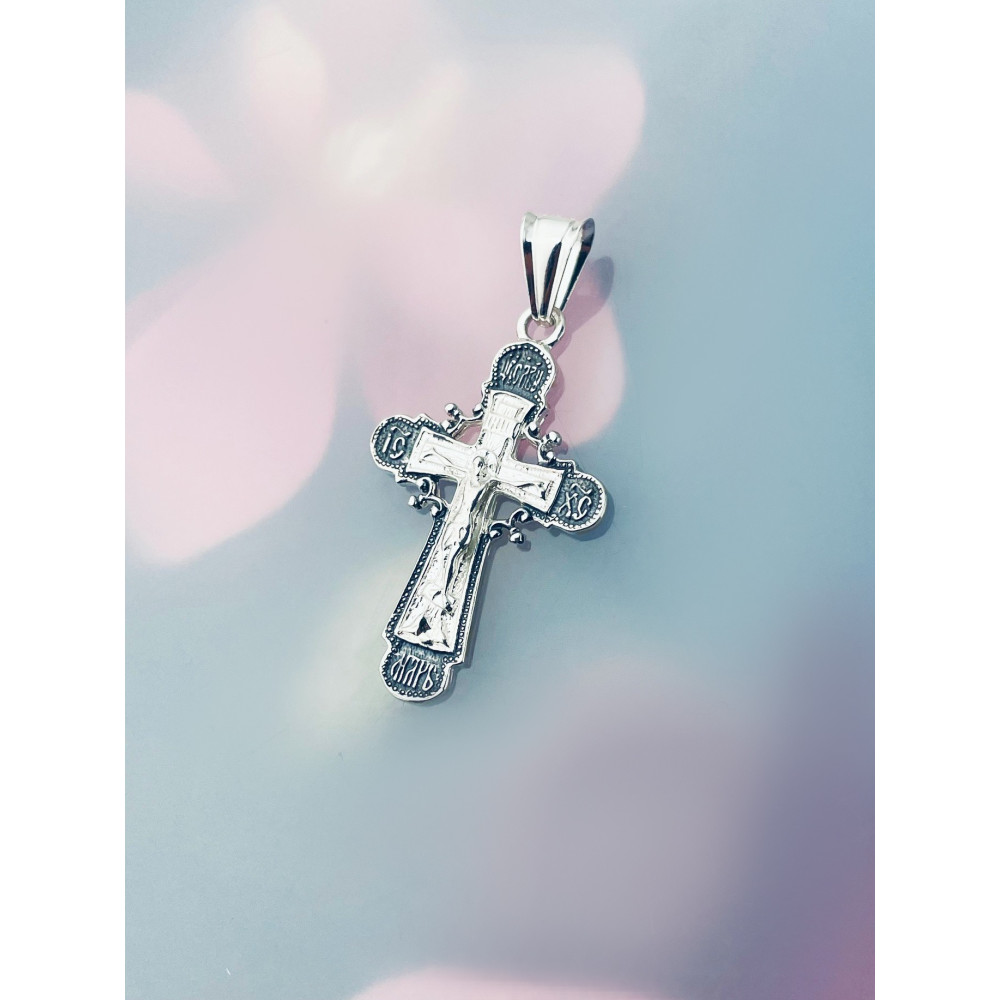 925 Silber Halskette mit Anhänger orthodoxes Kreuz Jesus Christus Taufe