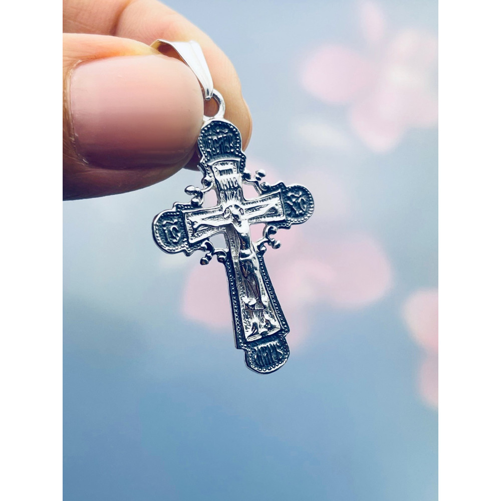 925 Silber Halskette mit Anhänger orthodoxes Kreuz Jesus Christus Taufe