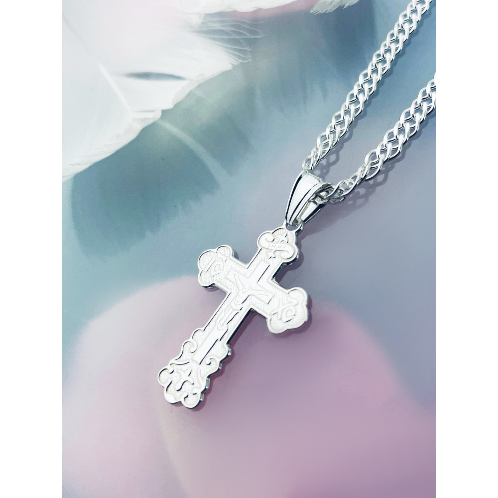 925 Silber Halskette mit Anhänger orthodoxes Kreuz Jesus Christus Taufe
