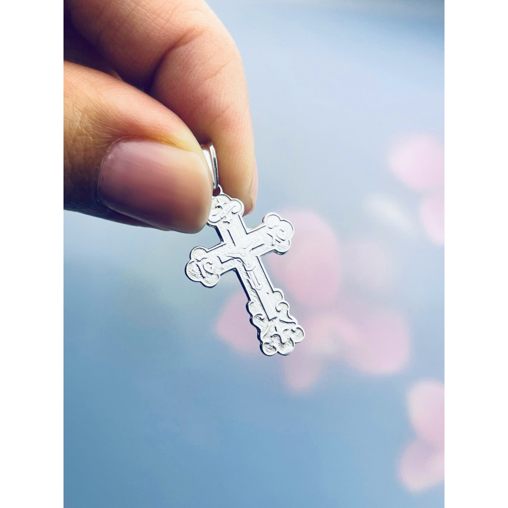 925 Silber Halskette mit Anhänger orthodoxes Kreuz Jesus Christus Taufe