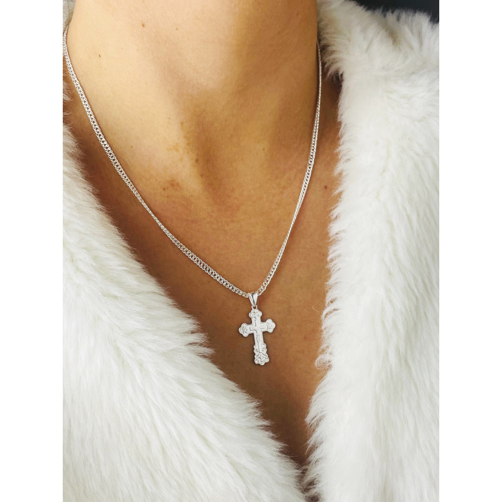 925 Silber Halskette mit Anhänger orthodoxes Kreuz Jesus Christus Taufe