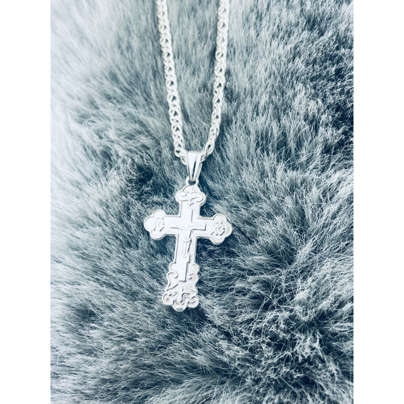 925 Silber Halskette mit Anhänger orthodoxes Kreuz Jesus Christus Taufe