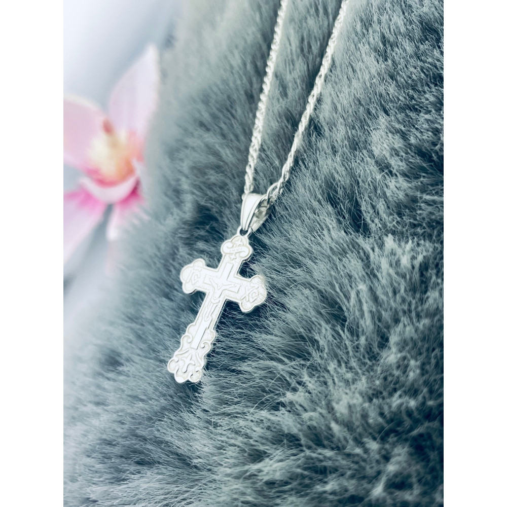 925 Silber Halskette mit Anhänger orthodoxes Kreuz Jesus Christus Taufe