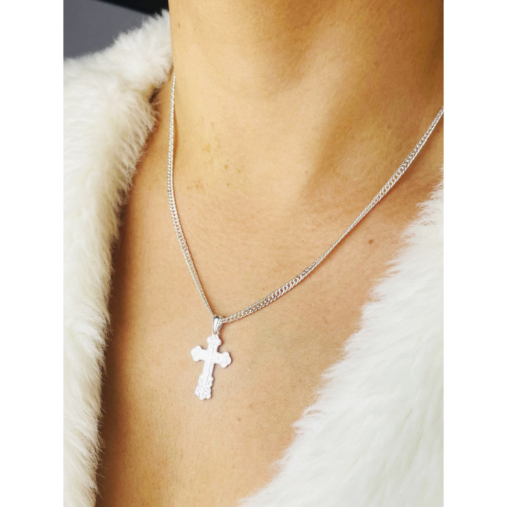 925 Silber Halskette mit Anhänger orthodoxes Kreuz Jesus Christus Taufe