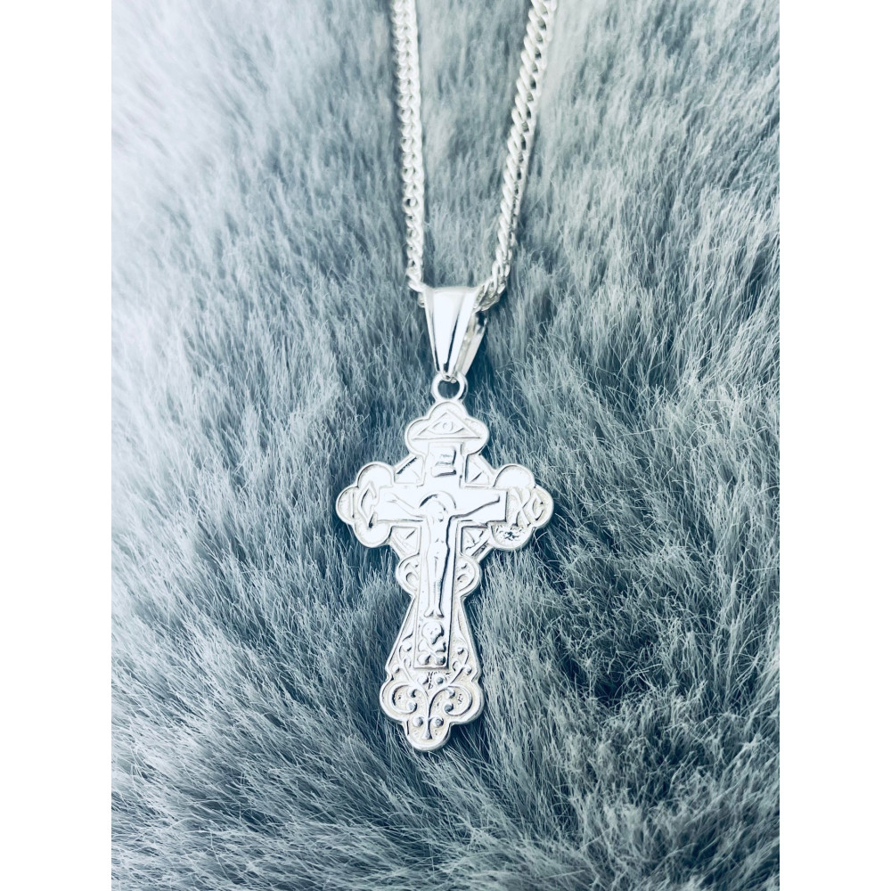 925 Silber Halskette mit Anhänger orthodoxes Kreuz Jesus Christus Taufe