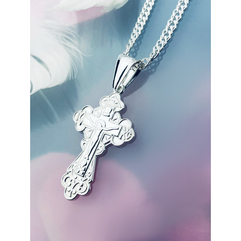 925 Silber Halskette mit Anhänger orthodoxes Kreuz Jesus Christus Taufe