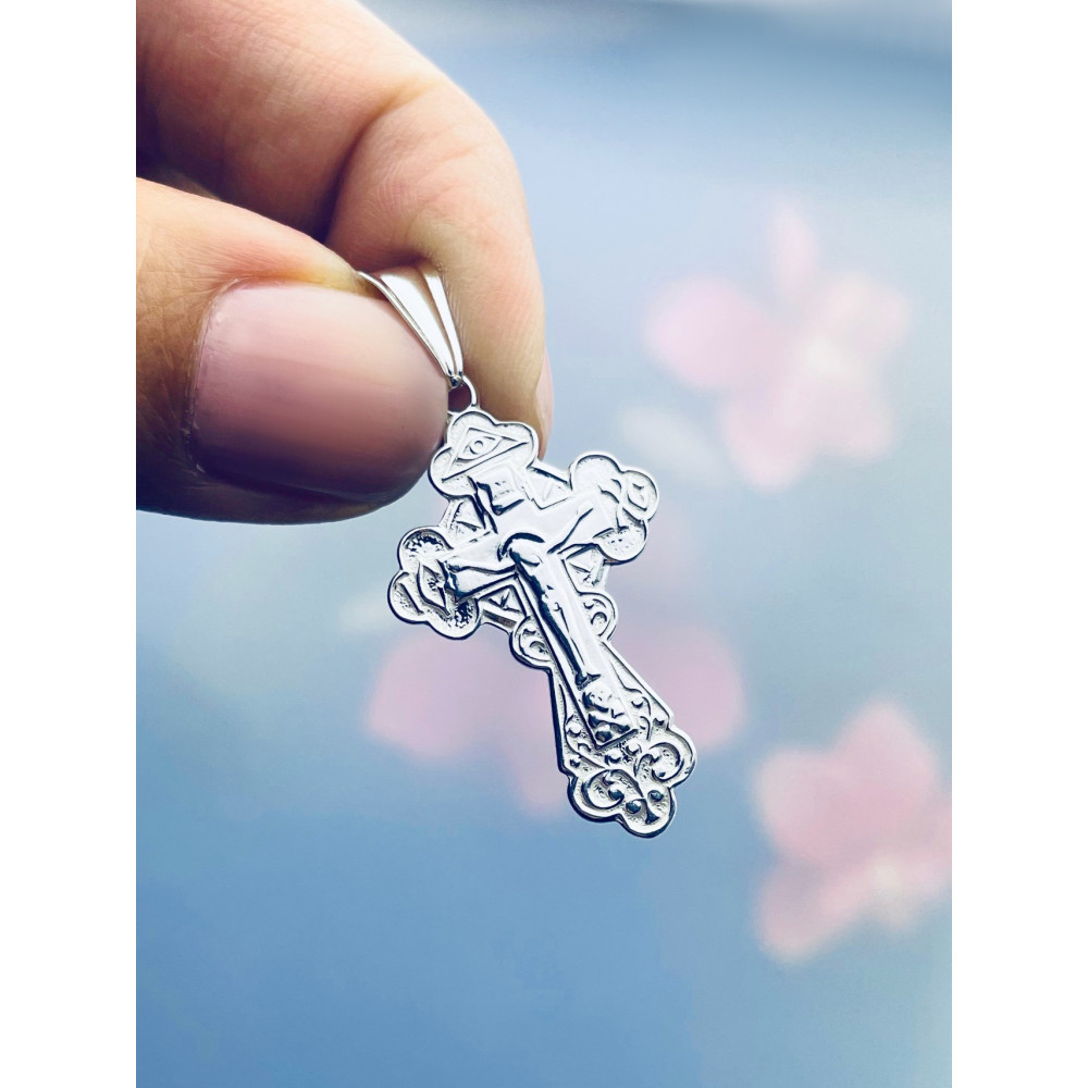 925 Silber Halskette mit Anhänger orthodoxes Kreuz Jesus Christus Taufe