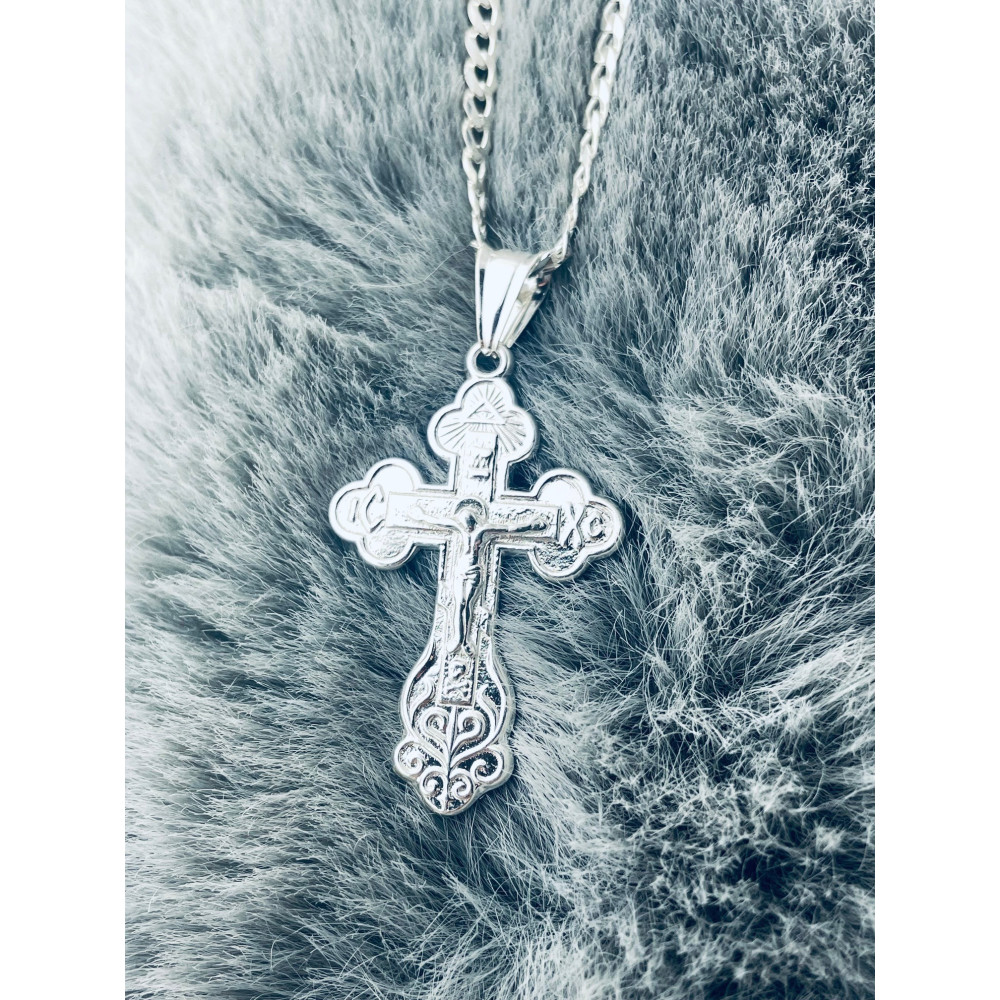 925 Silber Halskette Panzerkette mit Anhänger orthodoxes Kreuz Jesus Christus Taufe