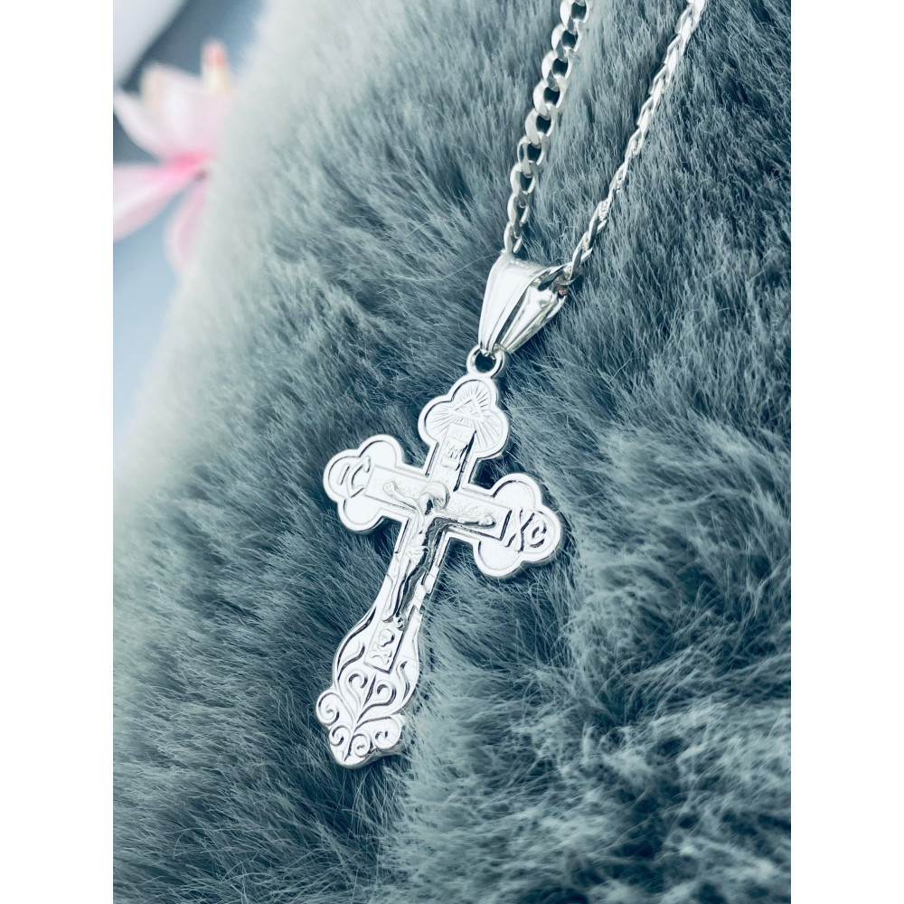 925 Silber Halskette Panzerkette mit Anhänger orthodoxes Kreuz Jesus Christus Taufe