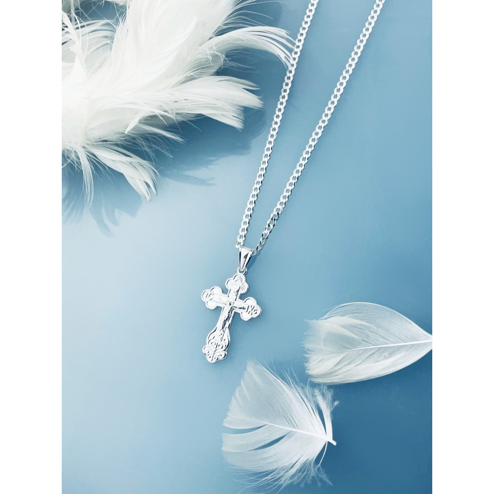 925 Silber Halskette Panzerkette mit Anhänger orthodoxes Kreuz Jesus Christus Taufe