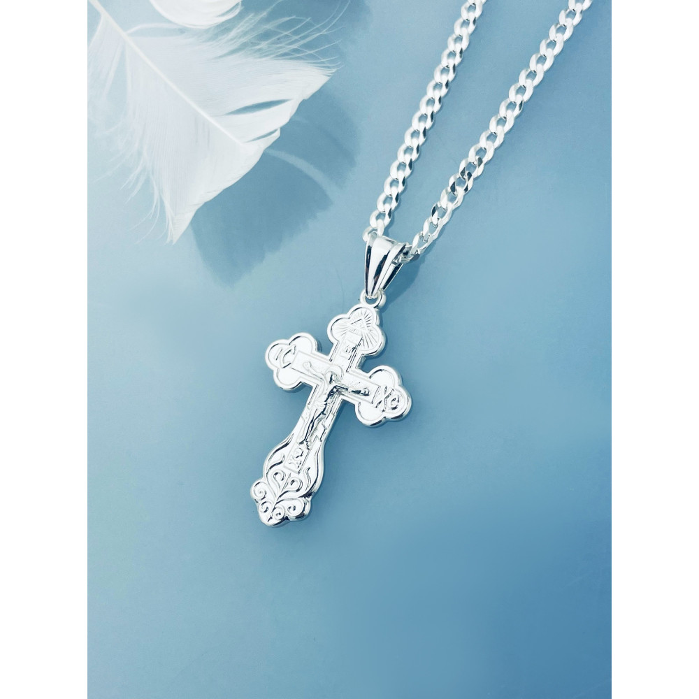 925 Silber Halskette Panzerkette mit Anhänger orthodoxes Kreuz Jesus Christus Taufe