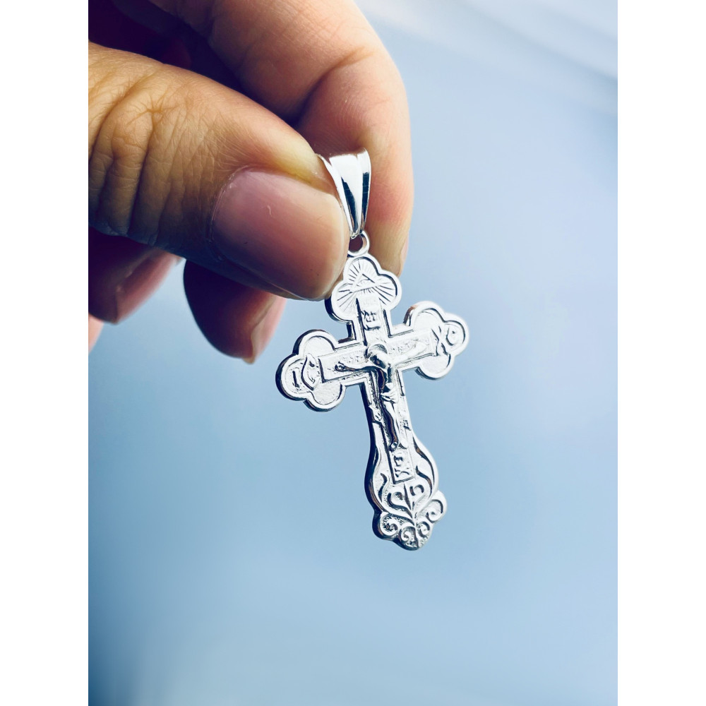 925 Silber Halskette Panzerkette mit Anhänger orthodoxes Kreuz Jesus Christus Taufe