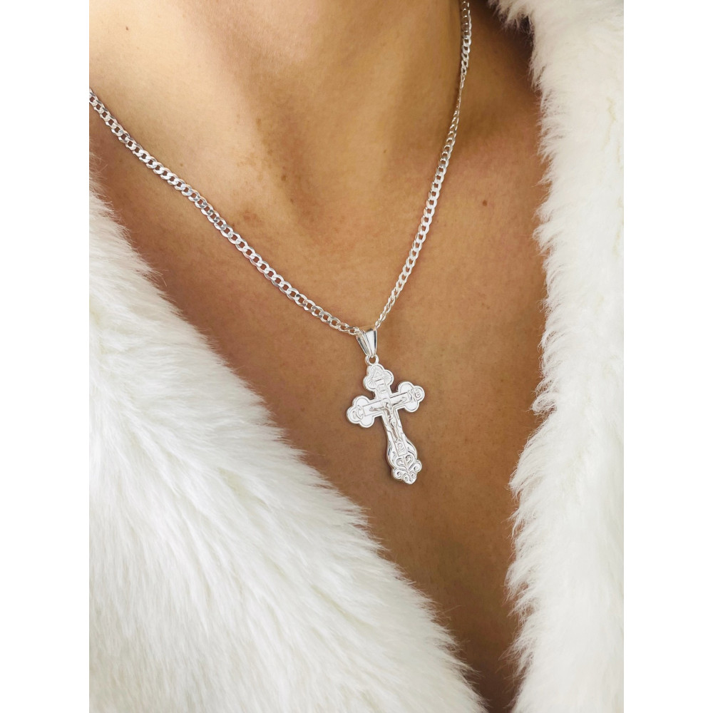 925 Silber Halskette Panzerkette mit Anhänger orthodoxes Kreuz Jesus Christus Taufe
