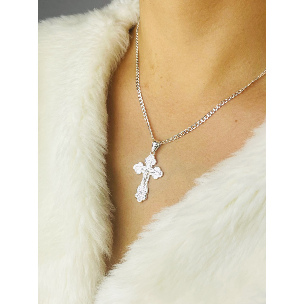 925 Silber Halskette Panzerkette mit Anhänger orthodoxes Kreuz Jesus Christus Taufe