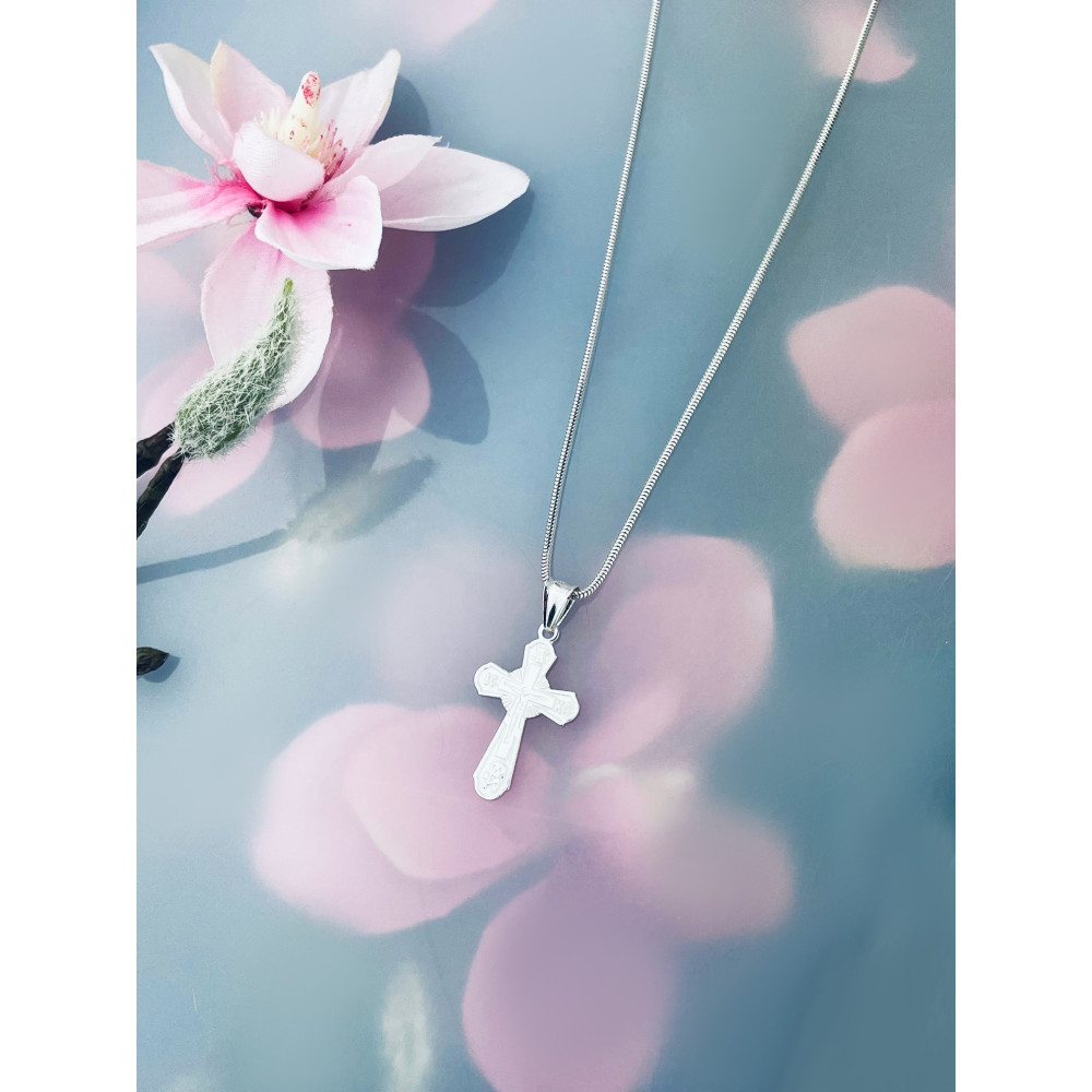 925 Silber Halskette Schlangenkette mit Anhänger orthodoxes Kreuz Jesus Christus Taufe