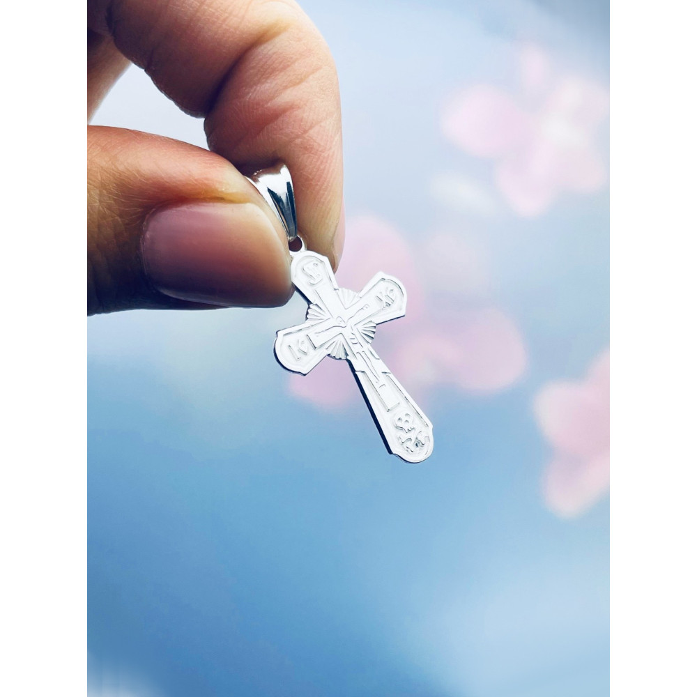 925 Silber Halskette Schlangenkette mit Anhänger orthodoxes Kreuz Jesus Christus Taufe